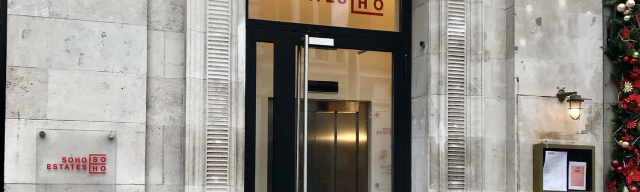 Entrance to 58 Wardour Street & Soho Estates offices.