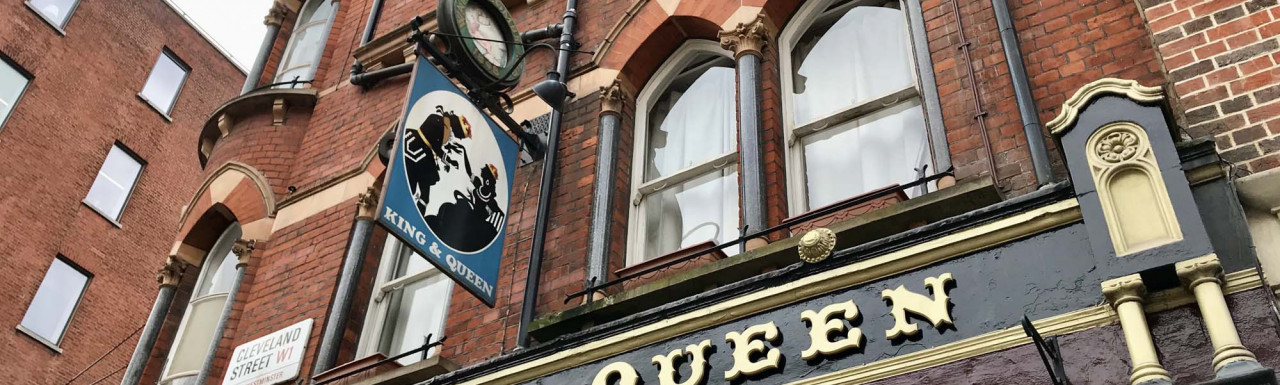 King & Queen pub building on Cleveland Street in Fitzrovia, London W1.
