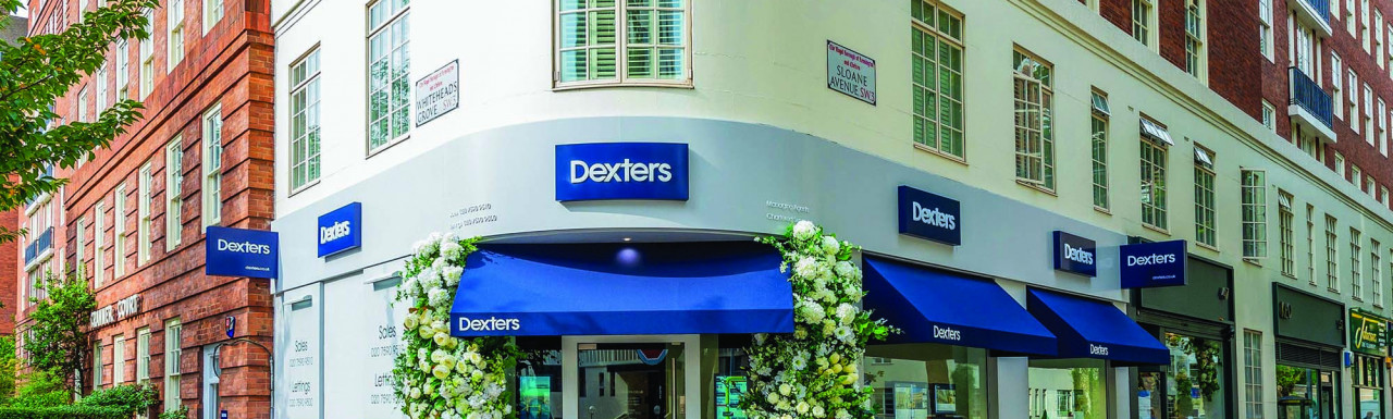 Estate agent Dexters offices at 45 Sloane Avenue in Cranmer Court on the corner of Whitehead's Grove. 