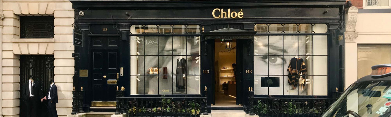 Entrance to Chloé at 143 New Bond Street building in Mayfair.