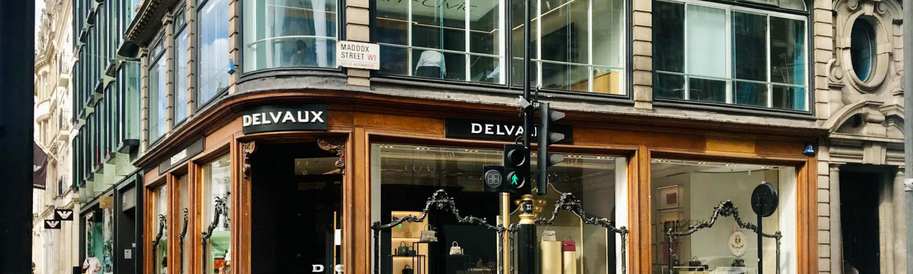 Delvaux store windows on Maddox Street in Mayfair, London W1.