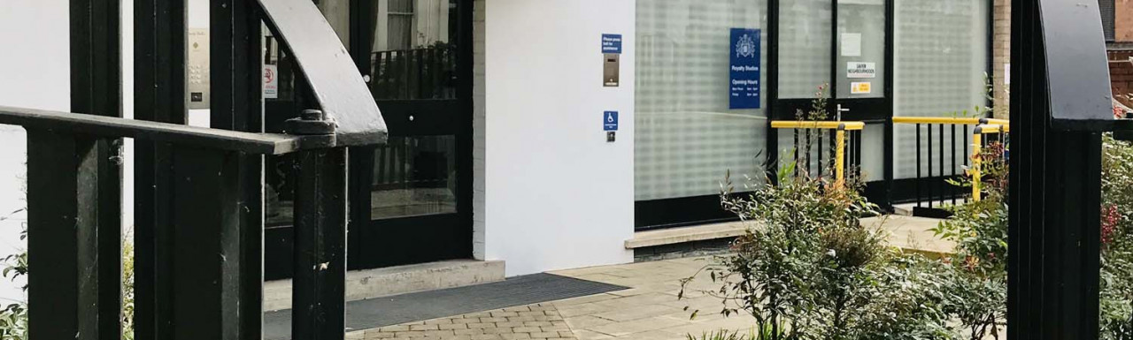 Entrance to Royalty Studios offices on Lancaster Road,  London W11.