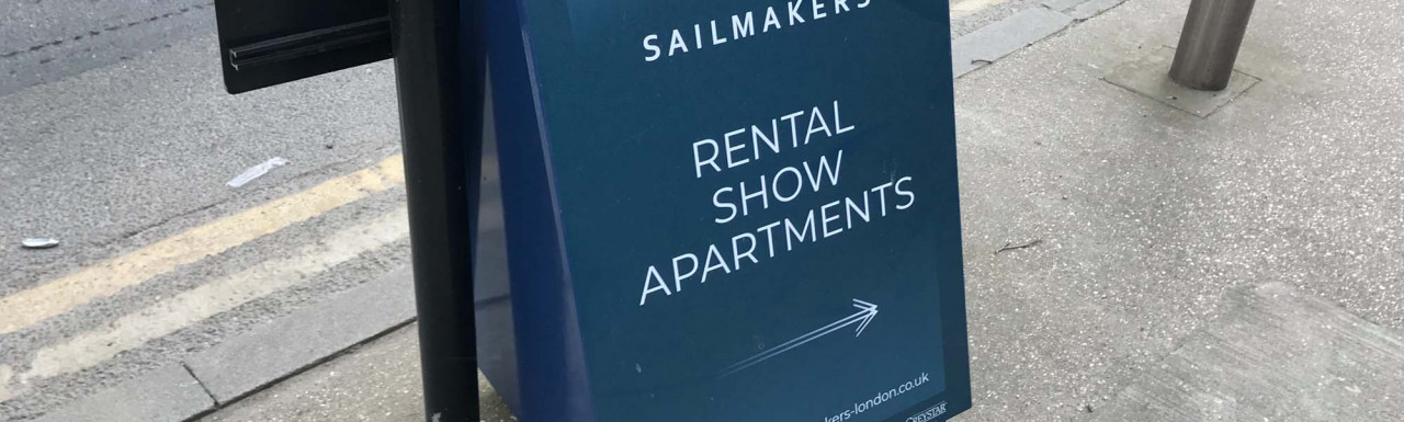 Sailmakers rental show apartments advertising on Millharbour.