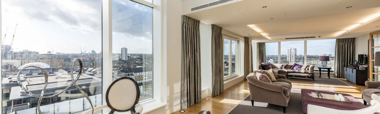 Triplex penthouse living room at Imperial Wharf, London SW6.
