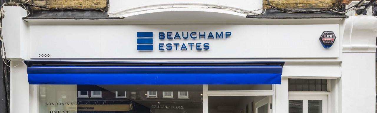 At the entrance to Beauchamp Estates at 80 St Johns Wood High Street in London NW8.