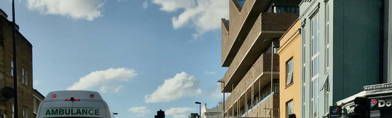 Royal College of Art Battersea development on Battersea Bridge Road in spring 2021.
