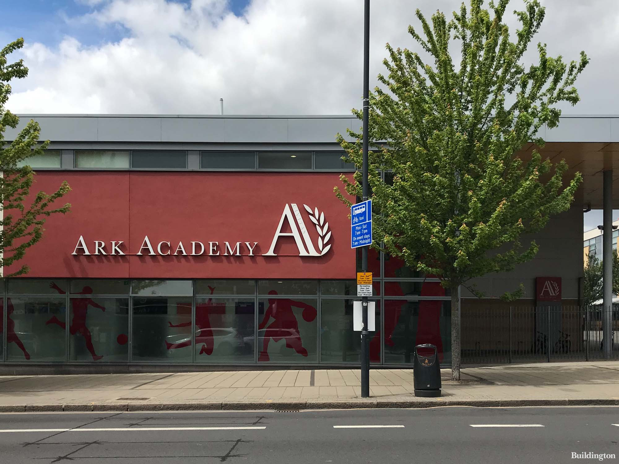 Ark Academy school building on Bridge Road in Wembley. 