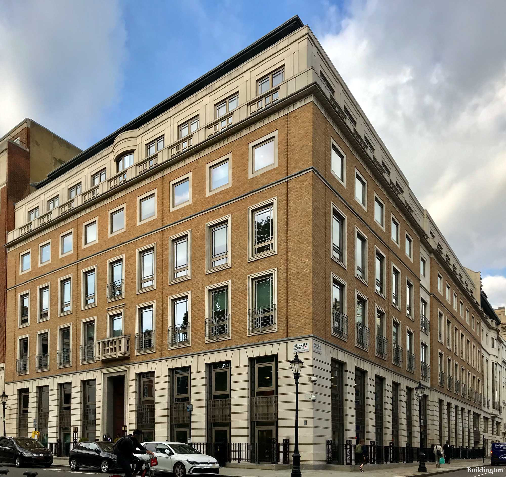 1 St James's Square office building on the corner of Charles II Street in St James's, London SW1.