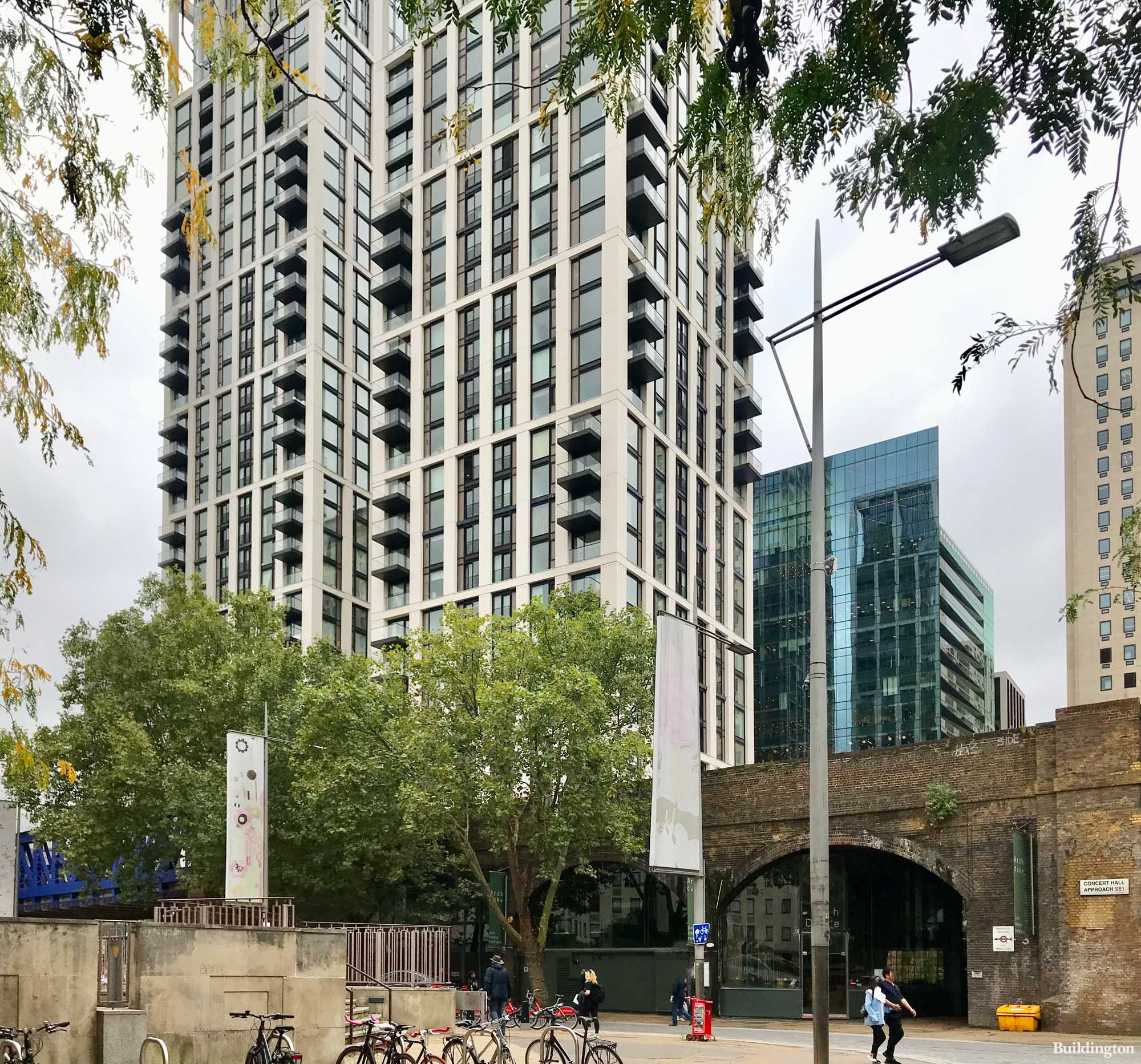 29-storey Thirty Casson Square building at Southbank Place development designed by Squire & Partners. View from Belvedere Road.