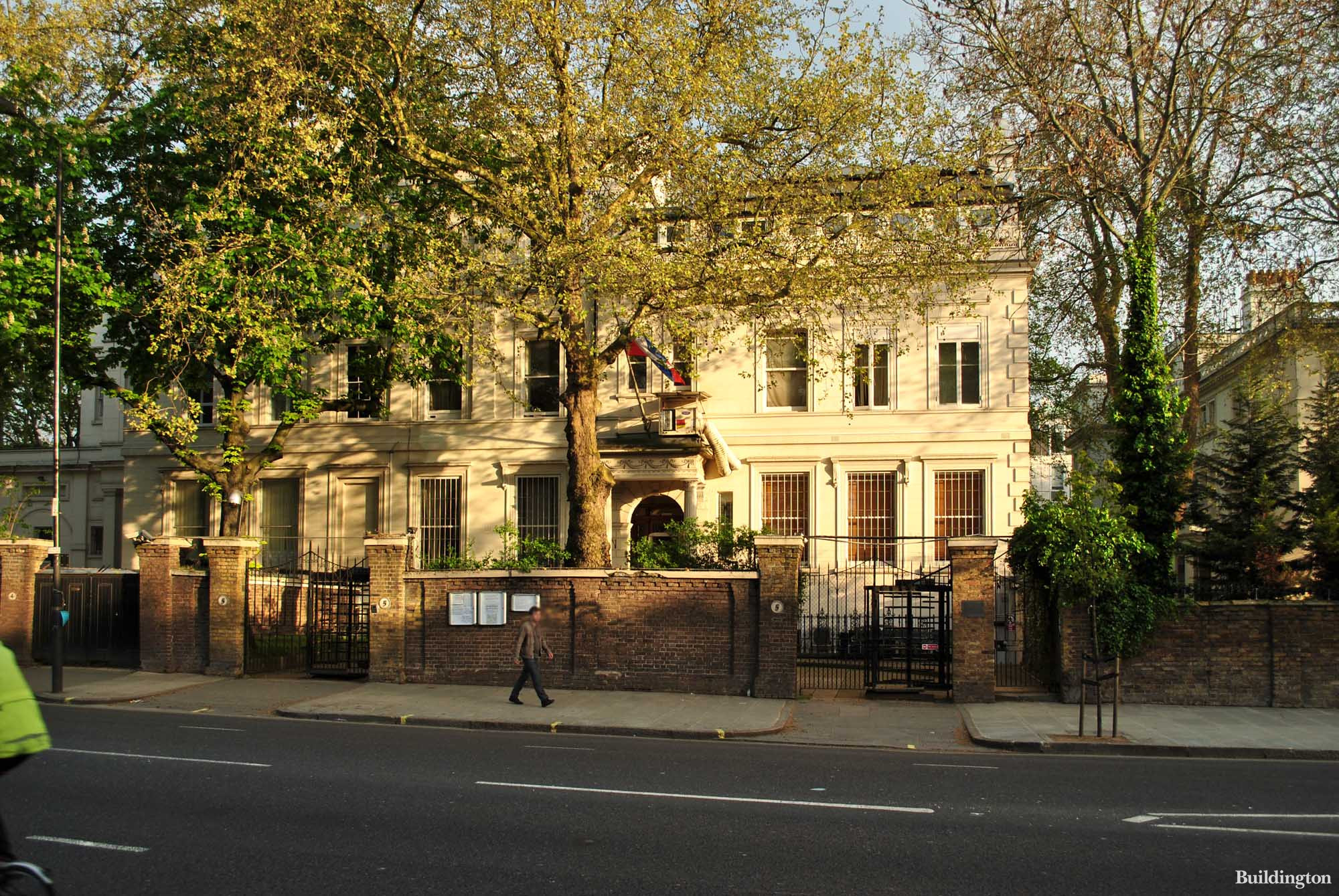 Consular Section of the Russian Embassy at 5 Kensington Palace Gardens from Bayswater Road in London W8.