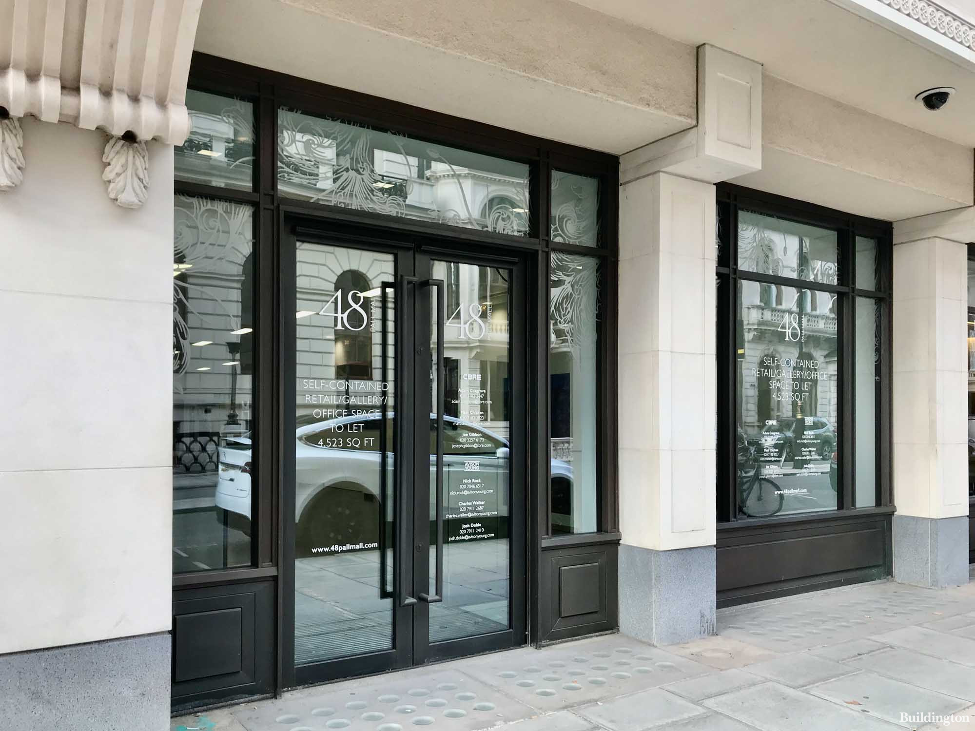 CBRE and Avison Young advertising self contained gallery/office space to let 4,523 at 48 Pall Mall.