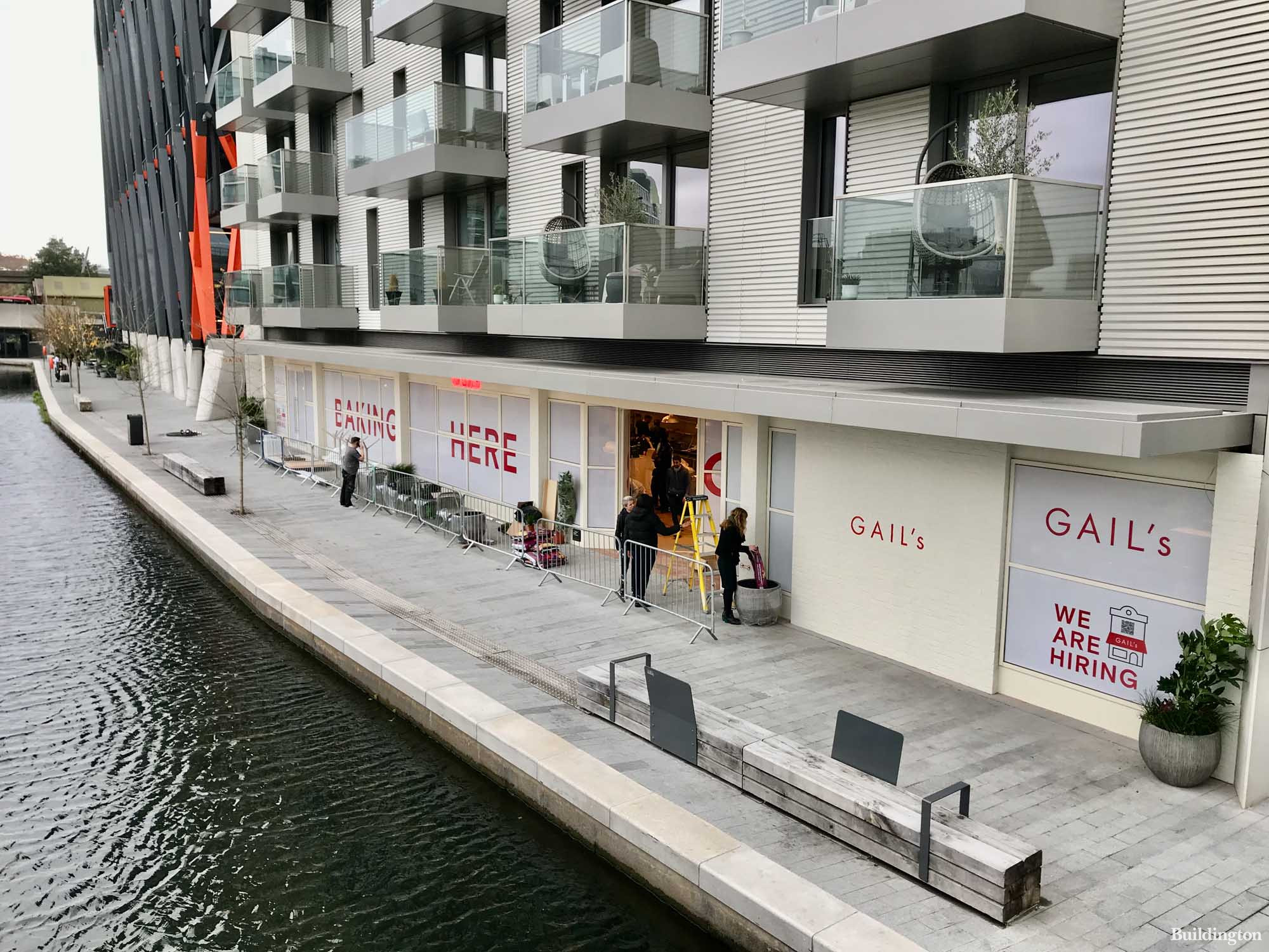 GAIL's Bakery at No. 3 Canalside Walk by the canal in Paddington, London W2.