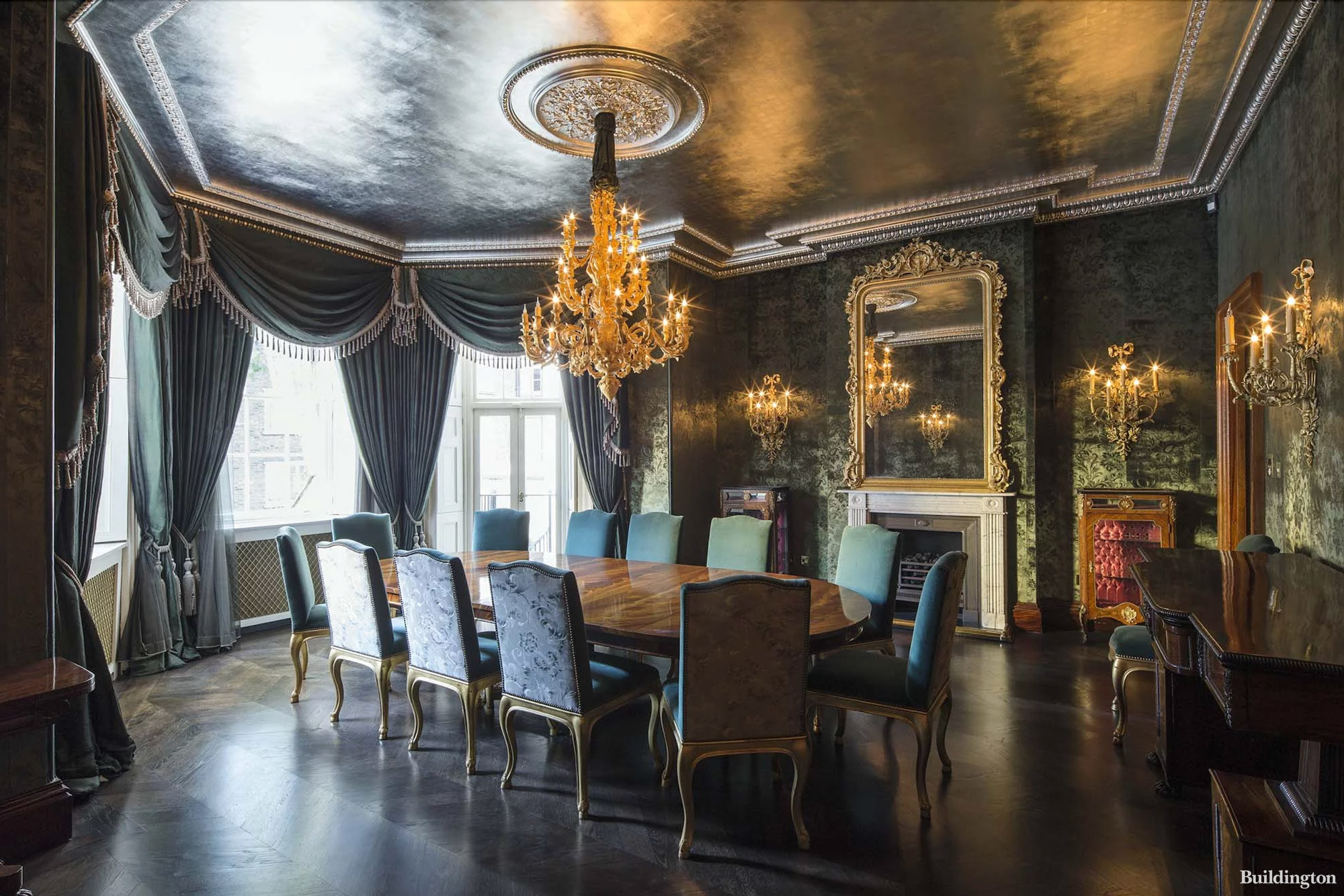 Dining room area at Audley House in Mayfair, London W1.