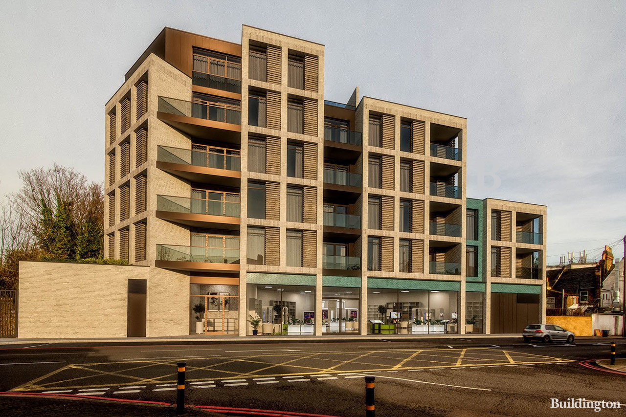 CGI of Waldram Crescent development designed by Rolfe Judd Architecture. View from south west.