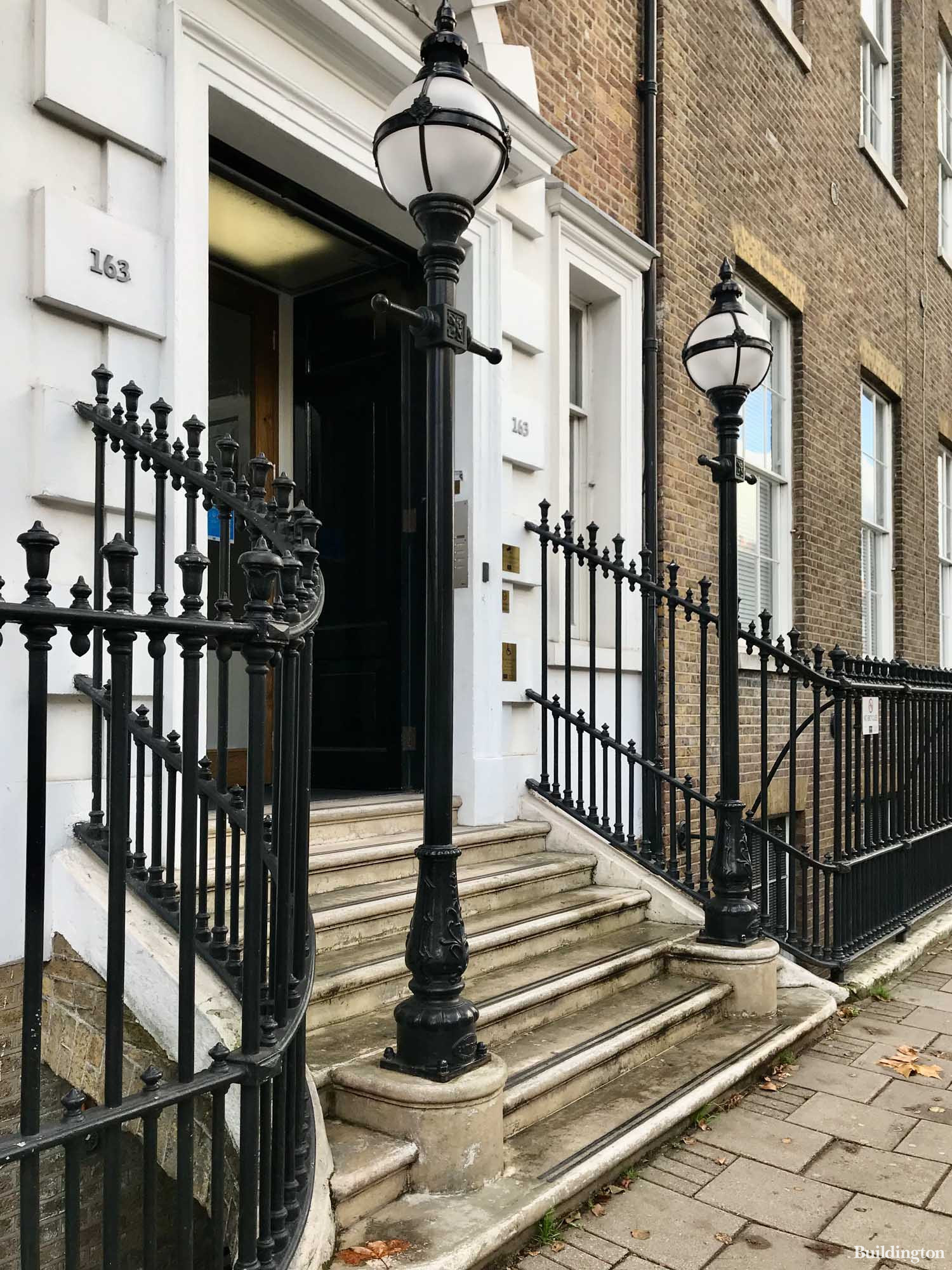Entrance to No. 163 at 163-203 Eversholt Street in Euston, London NW1.
