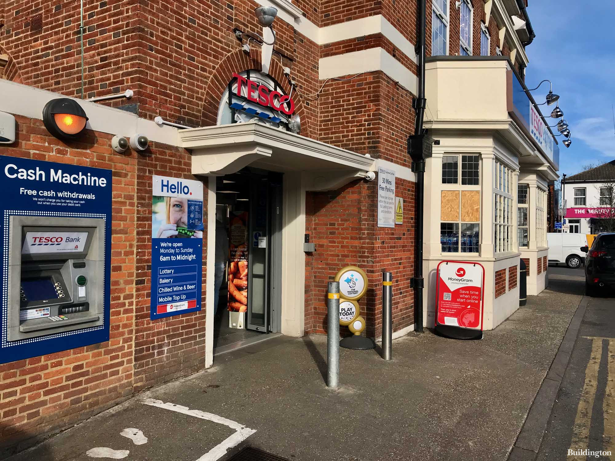 Entrance to Tesco Express store at 86 East Lane in North Wembley, London HA0.