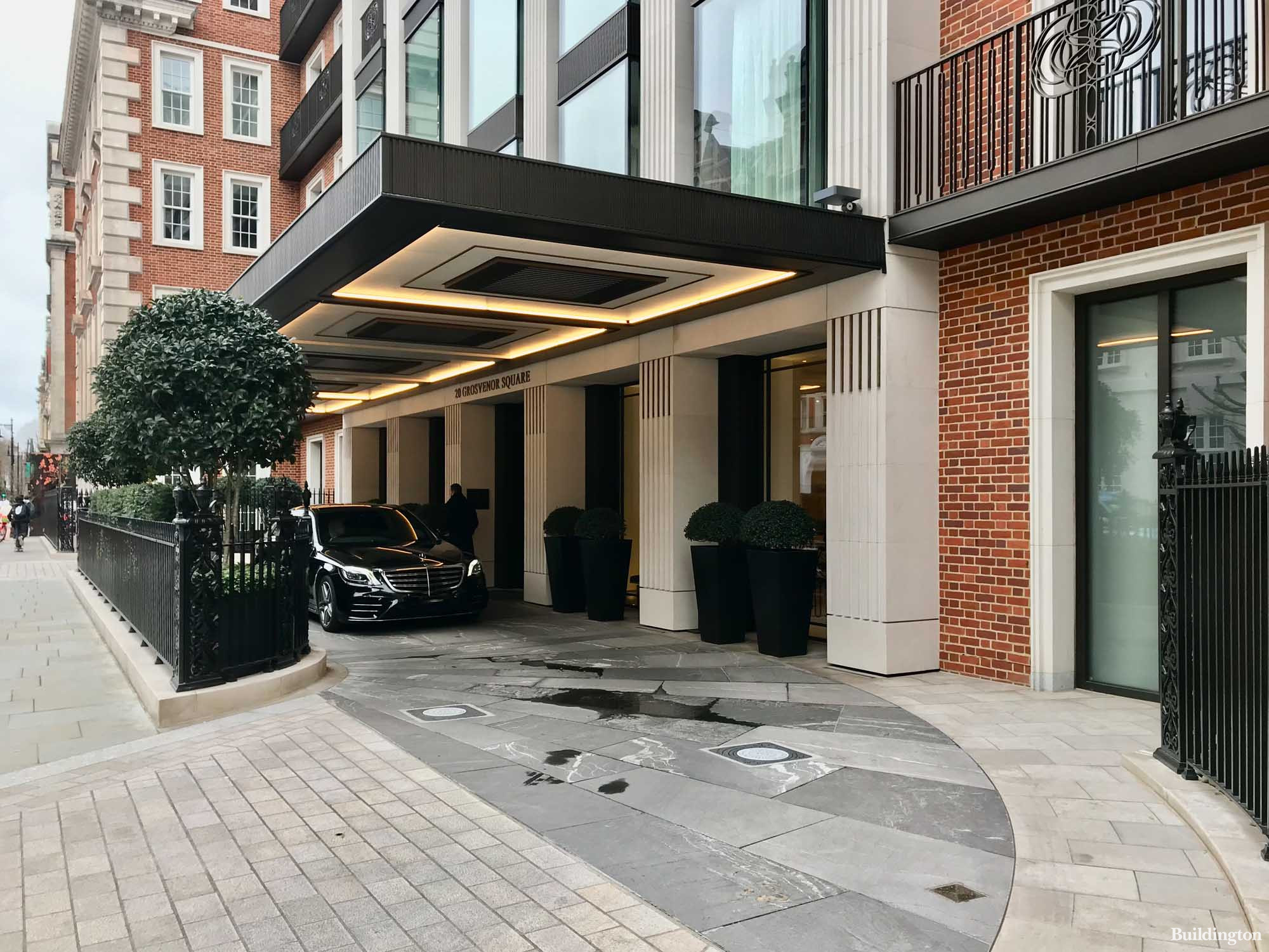 Twenty Grosvenor Square entrance on North Audley Square in Mayfair, London W1.