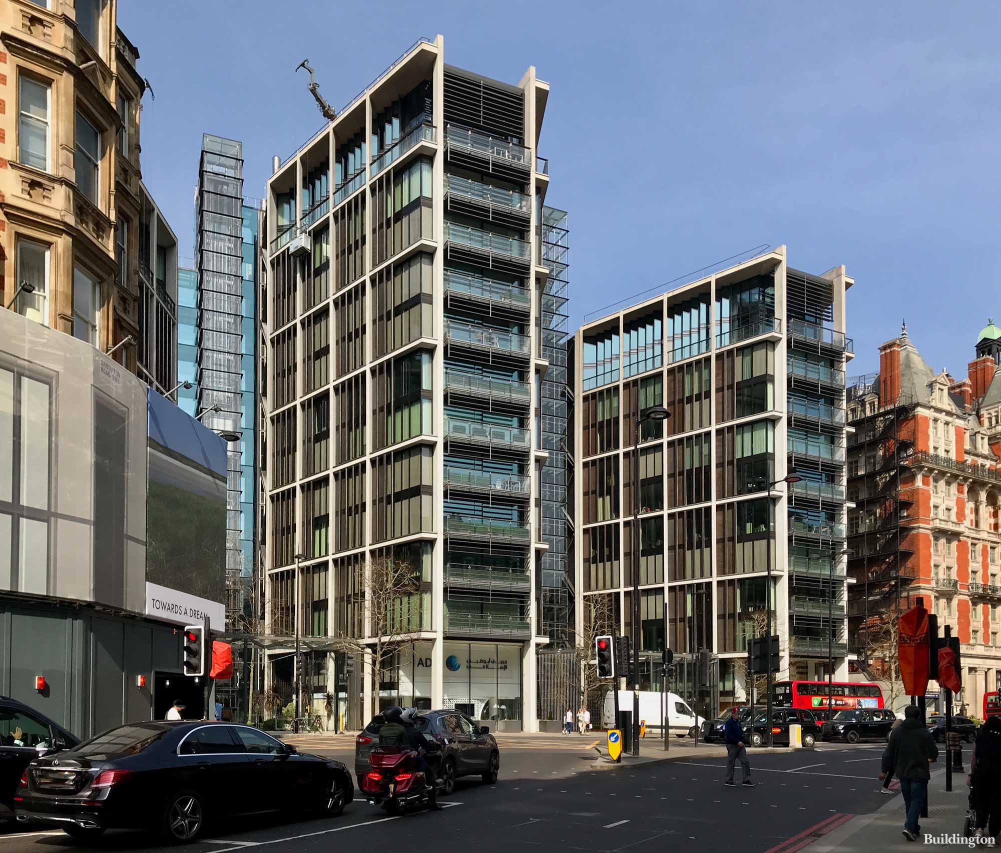 One Hyde designed by Park Rogers Stirk Harbour + Partners from Brompton Road.