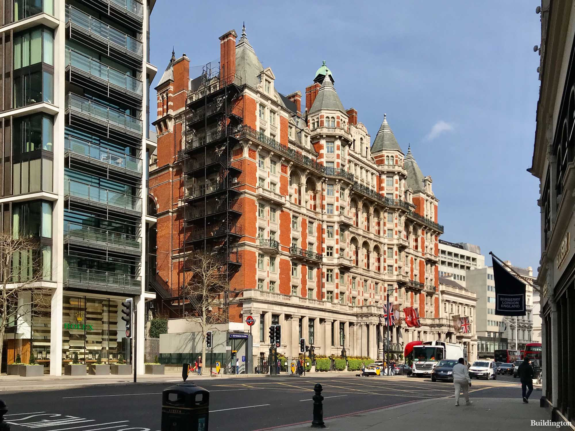 Mandarin Oriental Hyde Park hotel building next to One Hyde Park in London SW1.