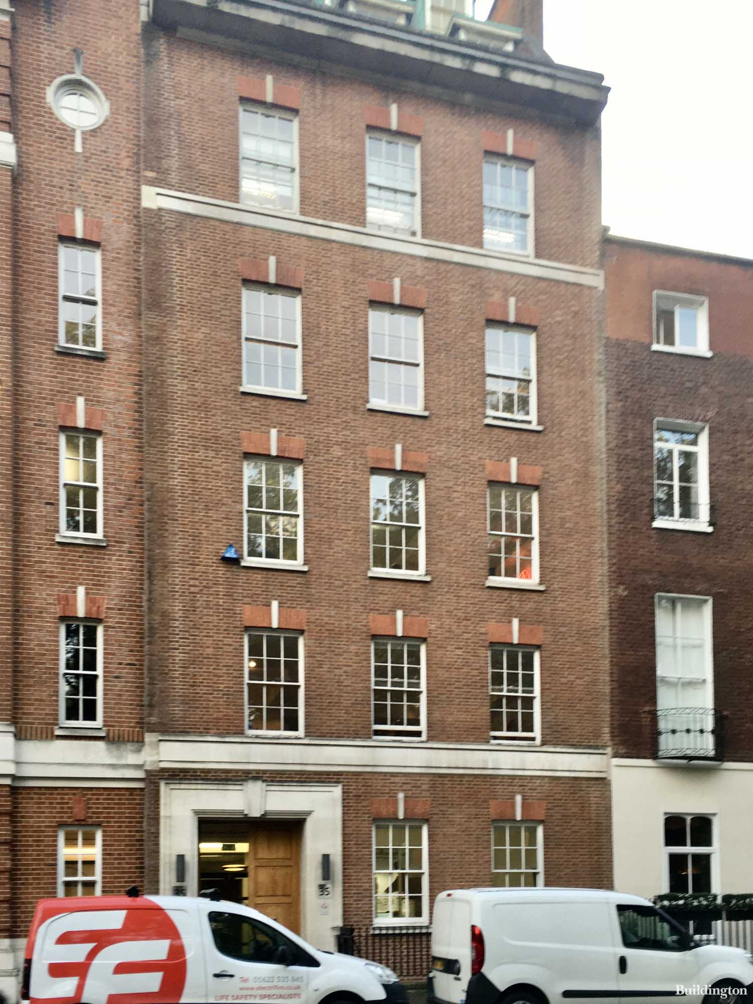 Front elevation of the 35 Soho Square building in Soho, London W1.