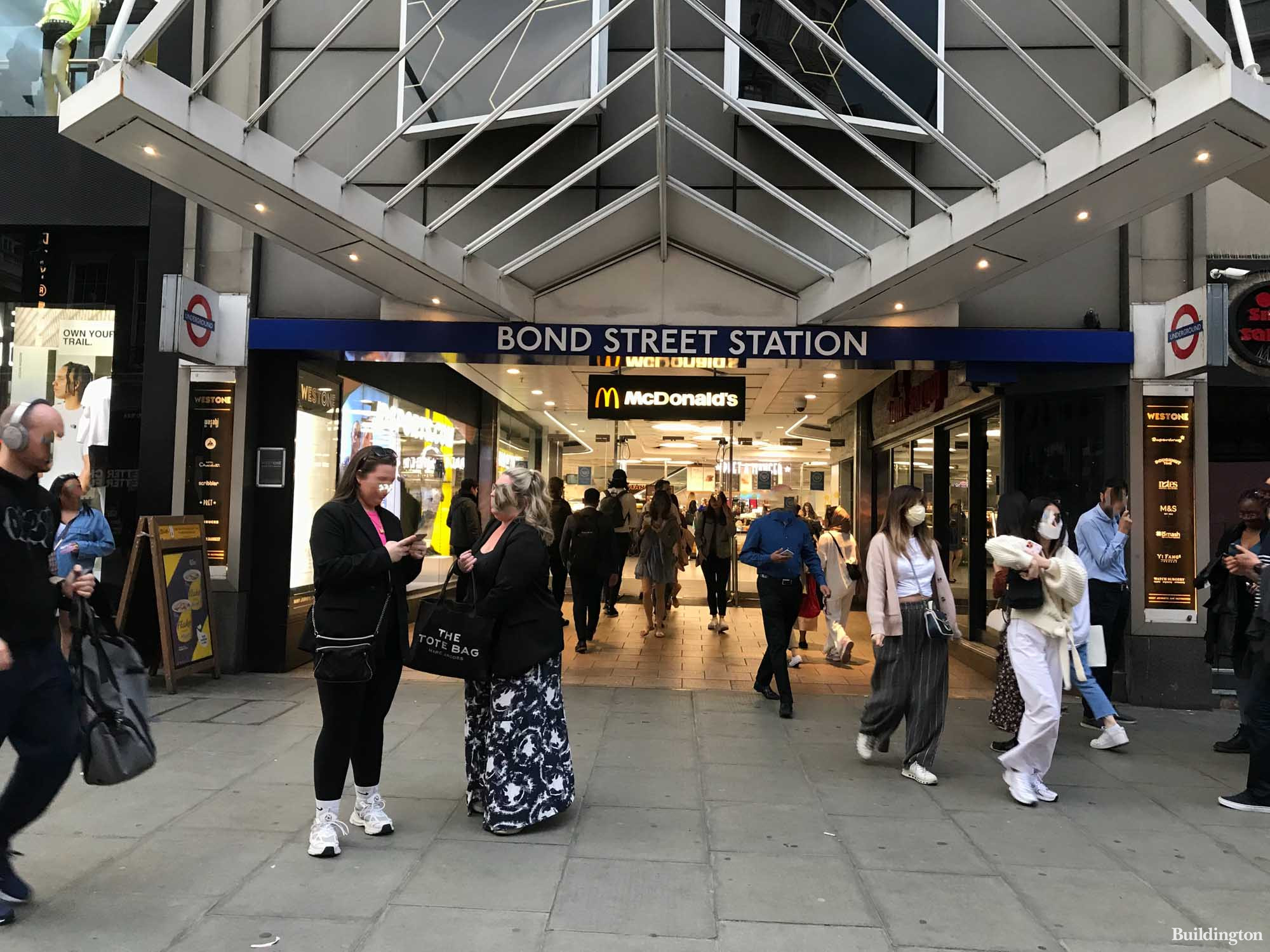 Bond Street Station entrance in West One Shopping Centre on Oxford Street.