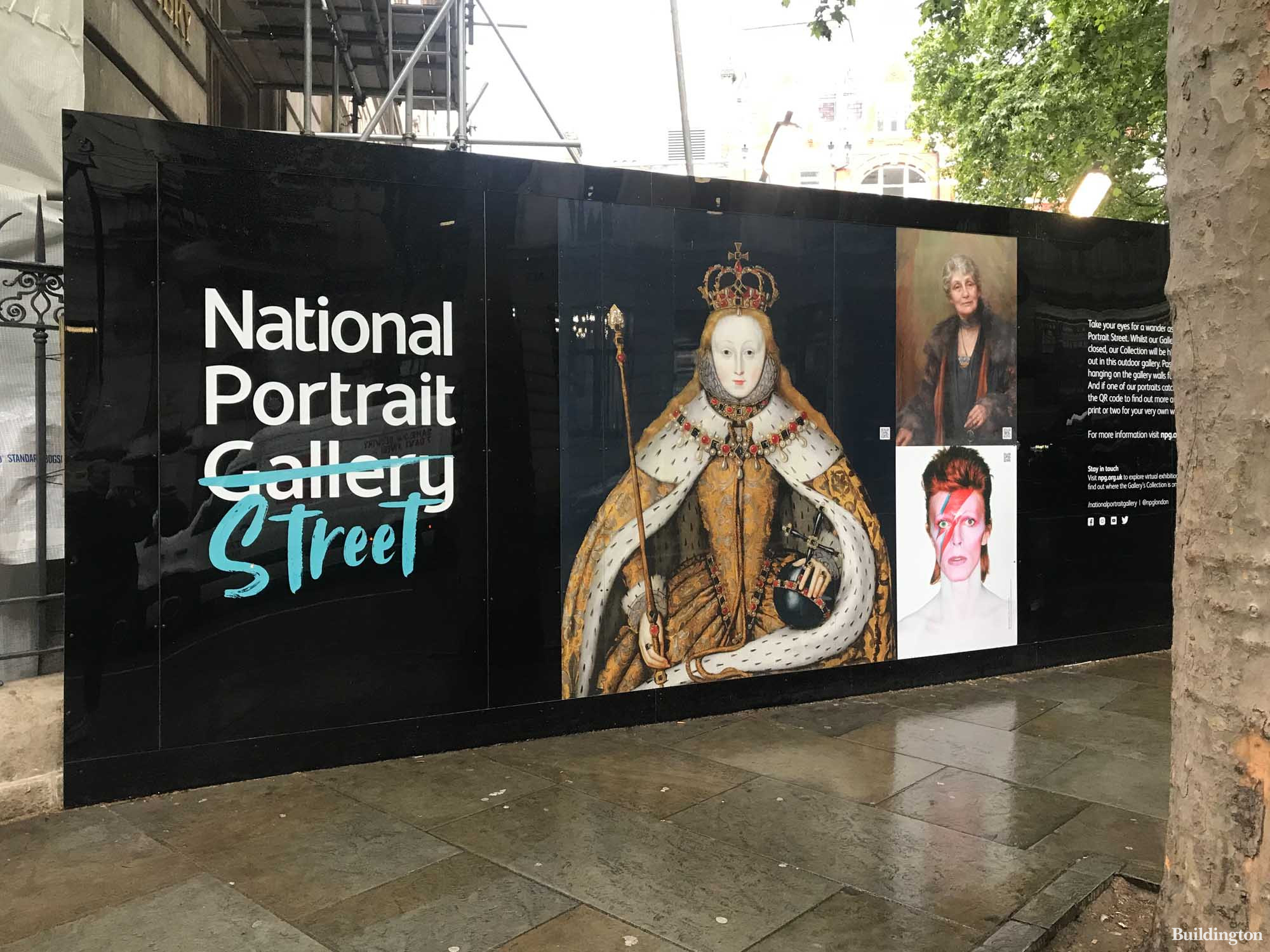 National Portrait Street - hoarding around the works taking place at the National Portrait Gallery on St. Martin's Place in London WC2. 