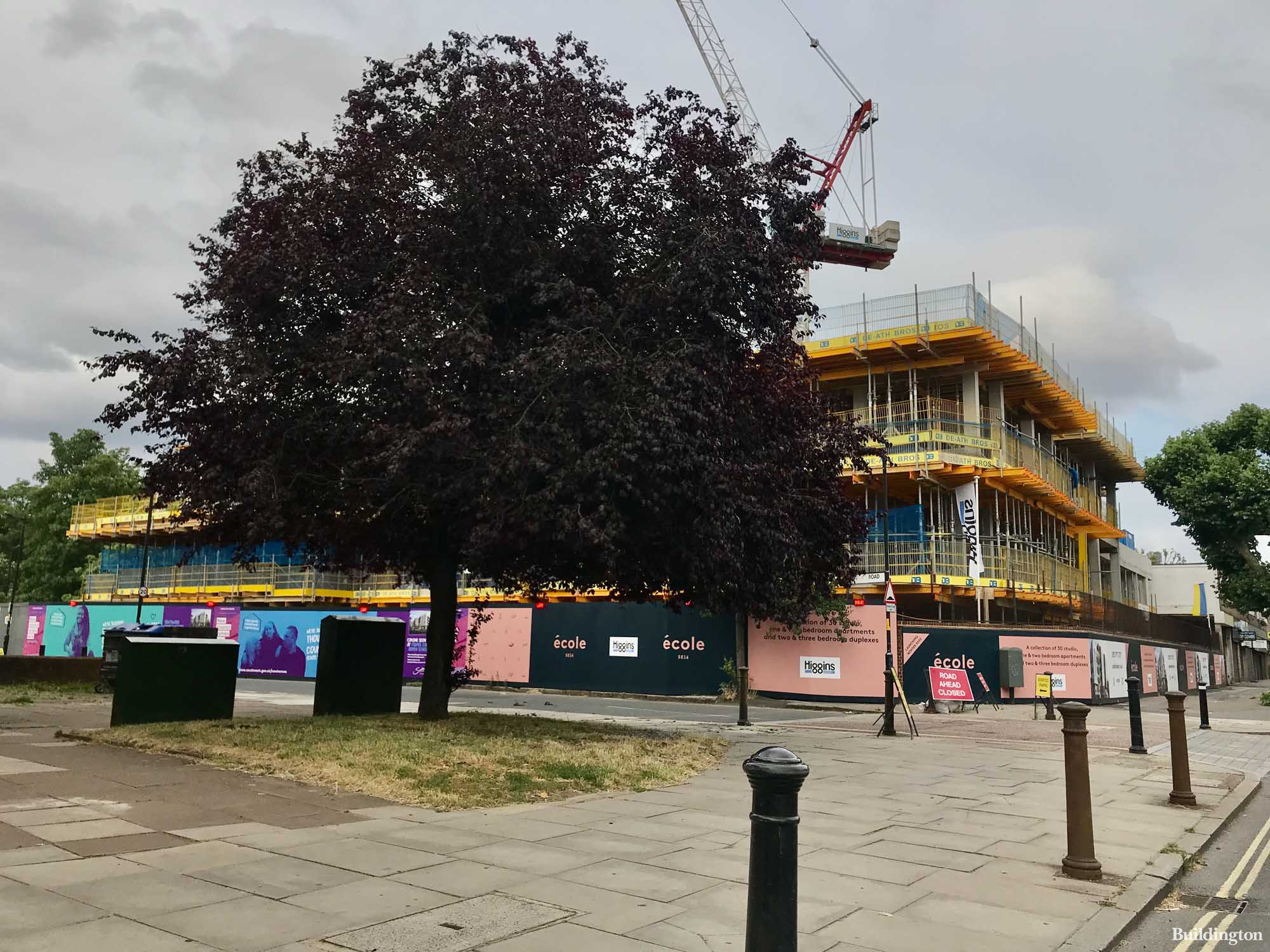 Ecole development under construction on the corner of Macks Road and Southwark Park Road in Bermondsey, London SE16.