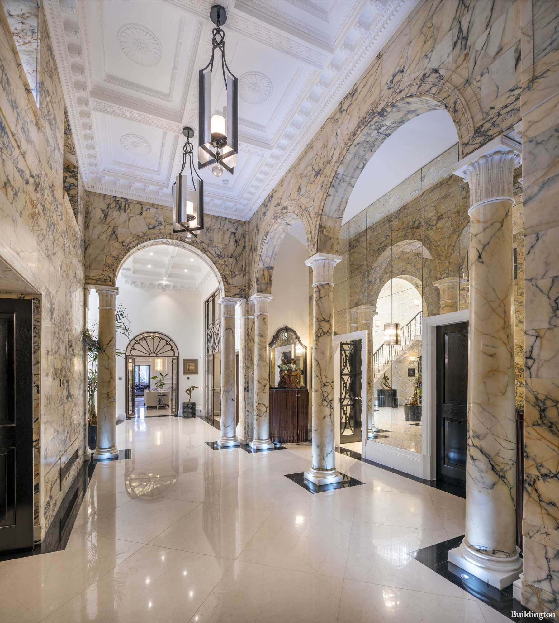 Marble entrance lobby at Inverforth House in Hampstead, London NW3.