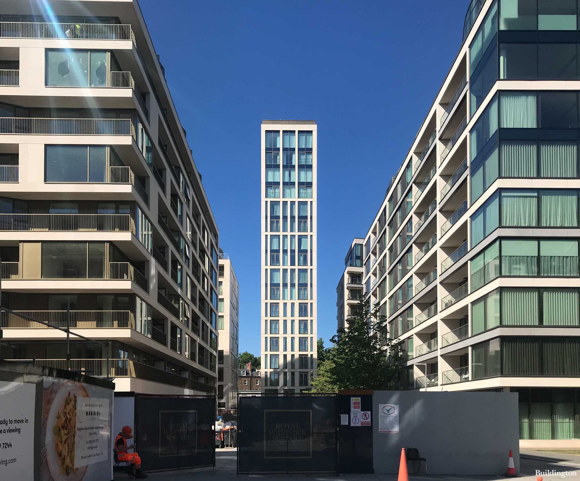 Royal Warwick Square development from Warwick Road in Kensington, London W14.
