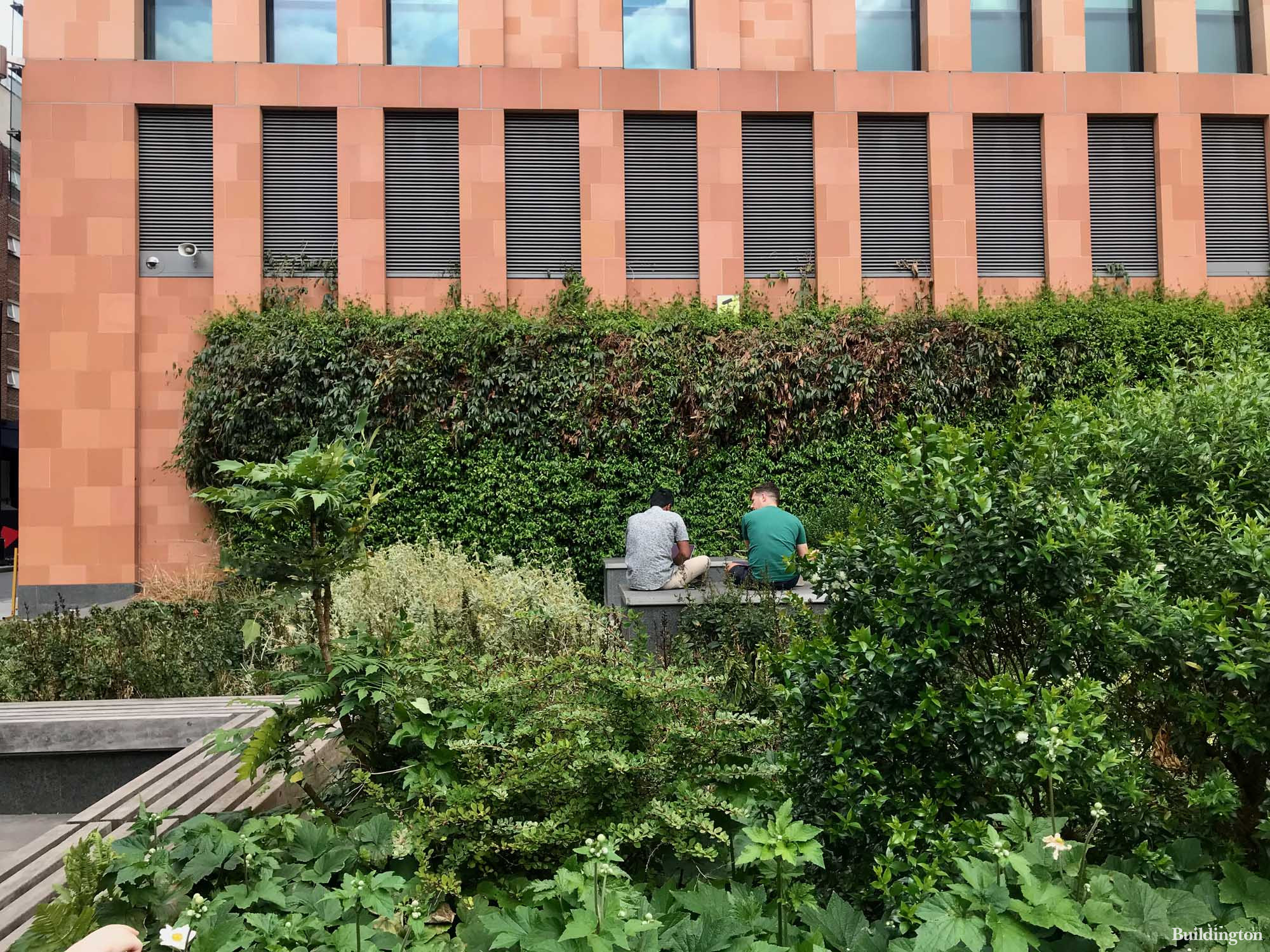The landscaped area next to Francis Crick Institute on Ossulston Street.