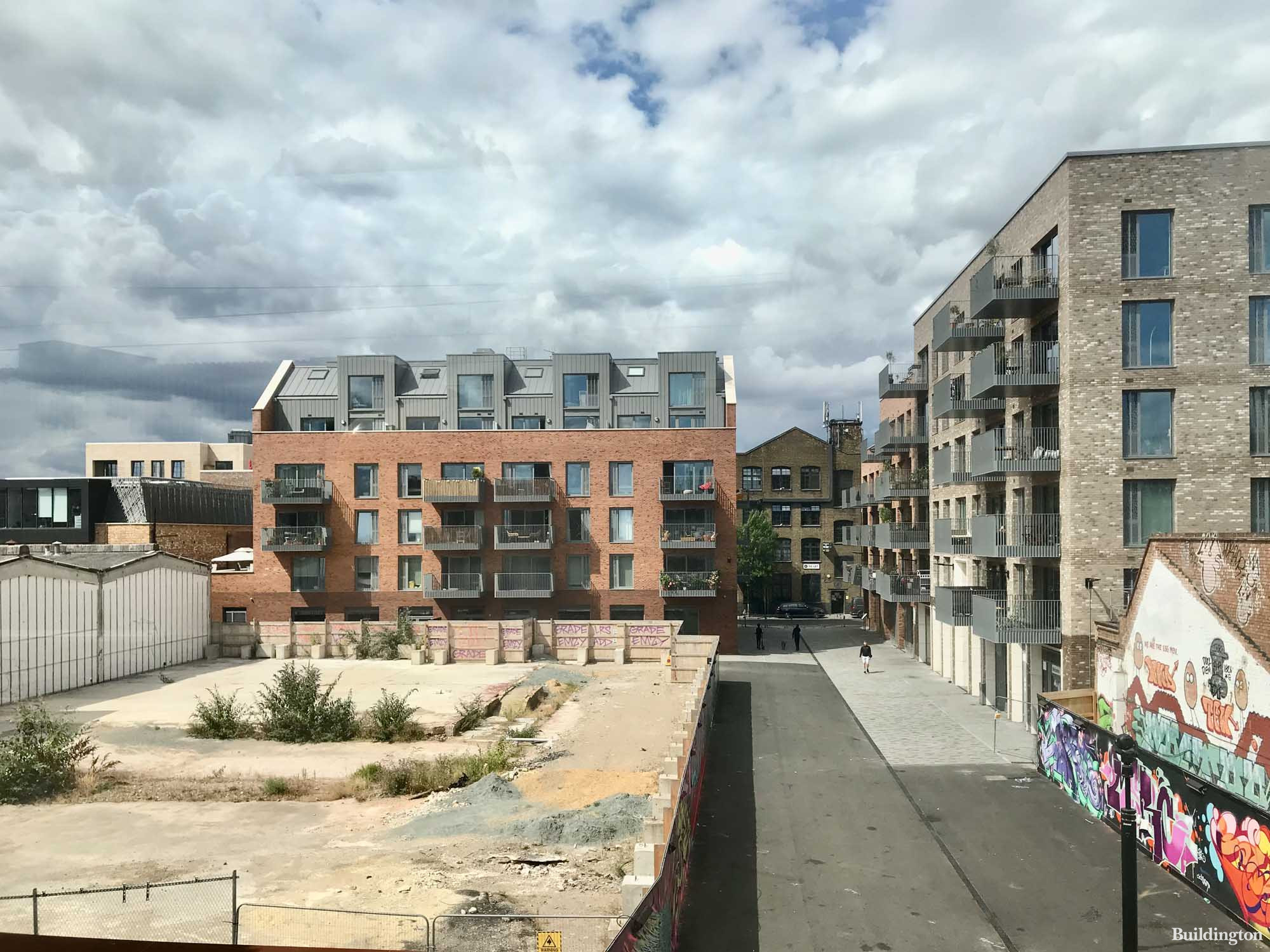 View to Stone Studios apartment buildings from Hackney Wick Station.