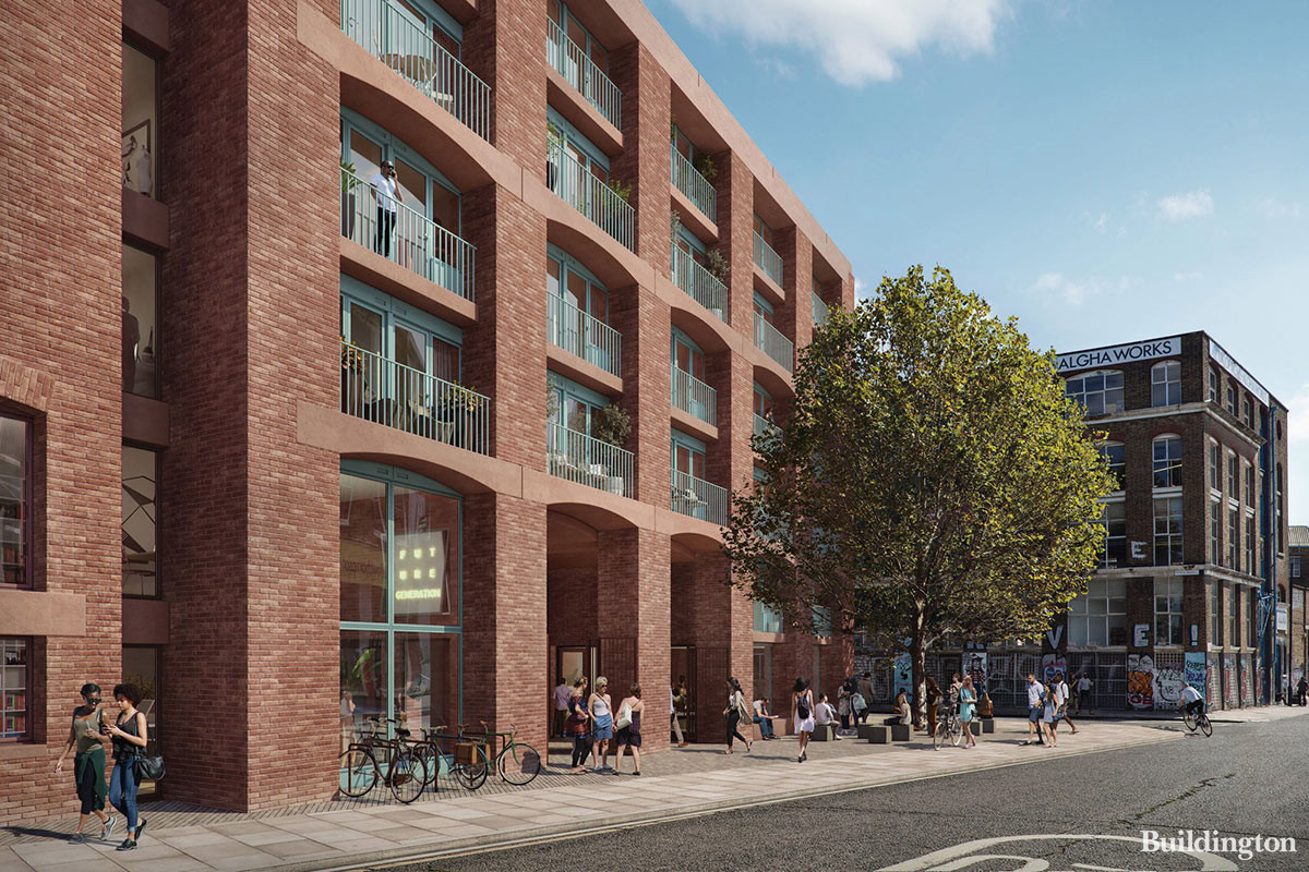CGI The Vogue student accommodation building designed by Henley Halebrown on Fish Island 