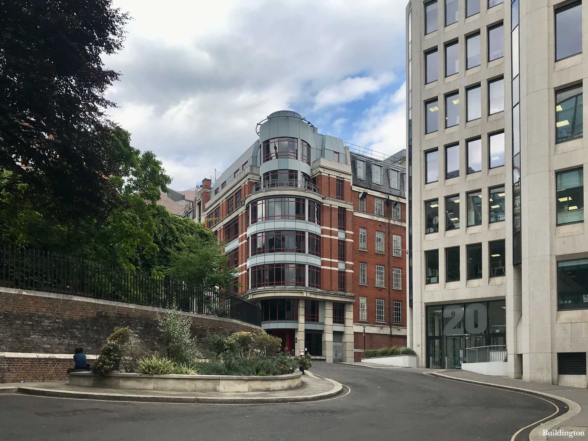 Pinnacle House on St Dunstan's Hill in the City of London EC3. 20 St Dunstan's Hill to the right.
