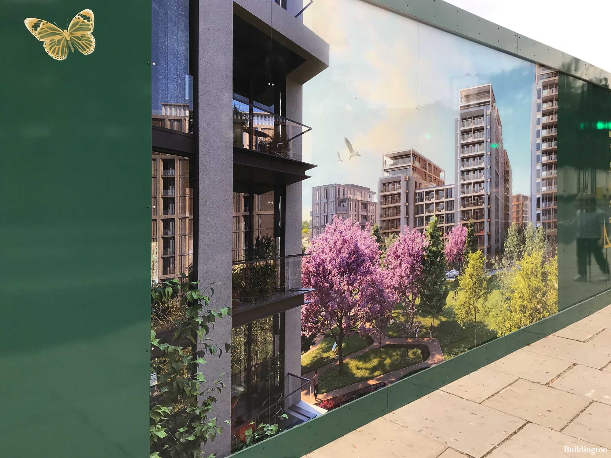 King's Road Park CGI on the hoarding on Imperial Road, London SW6. 
