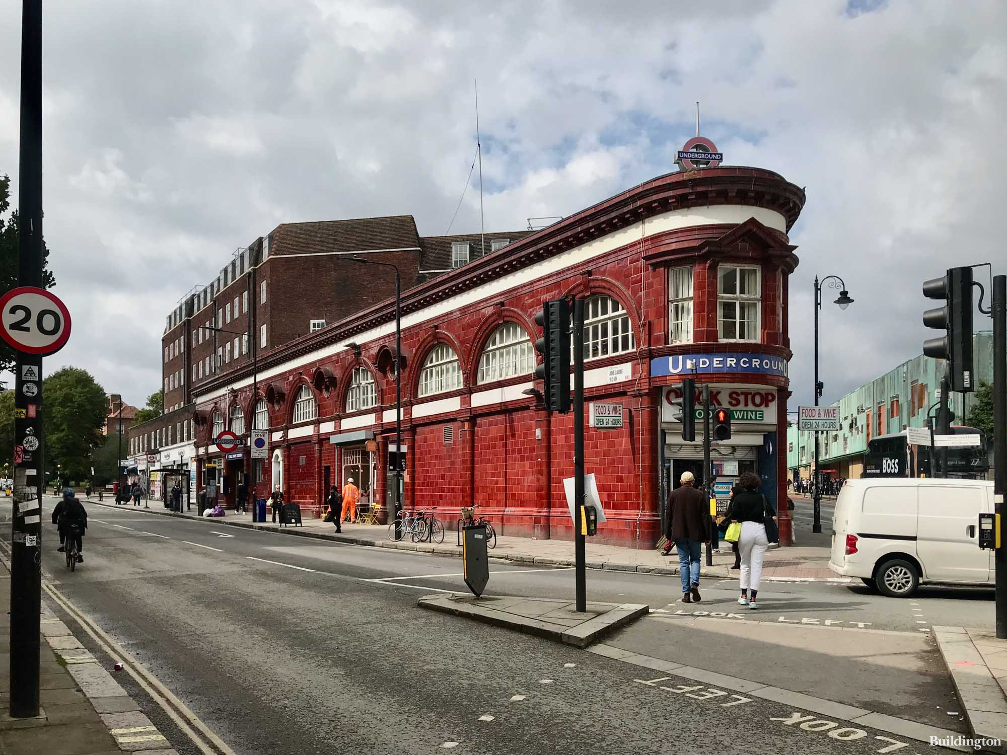 Chalk Farm Underground Station building on the corner of Chalk Farm and Haverstock Hill in London NW3.