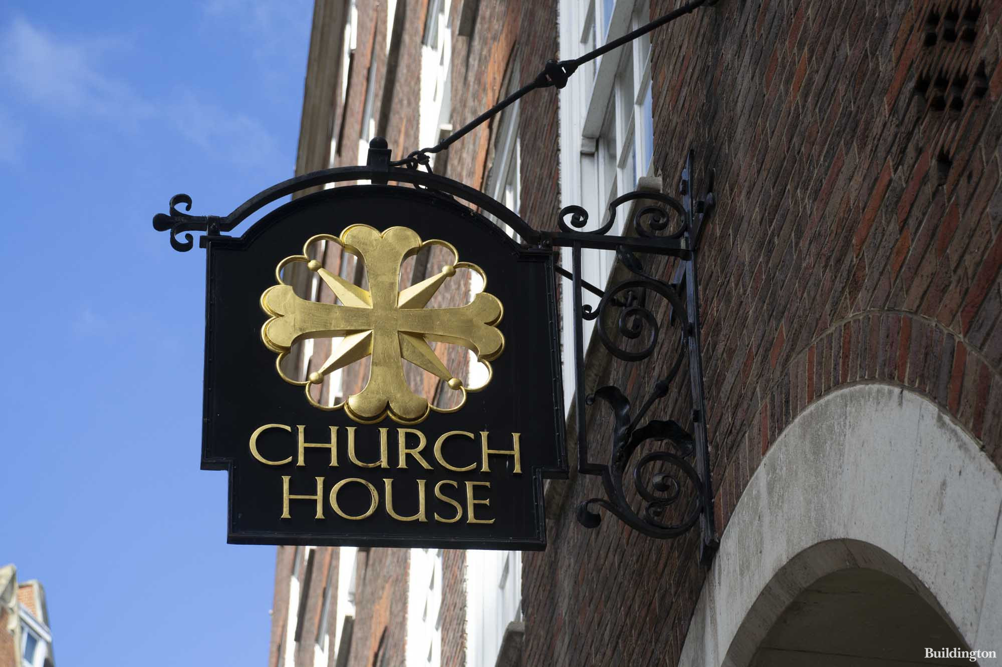 Church House signage on Great Smith Street in Westminster, London SW1.
