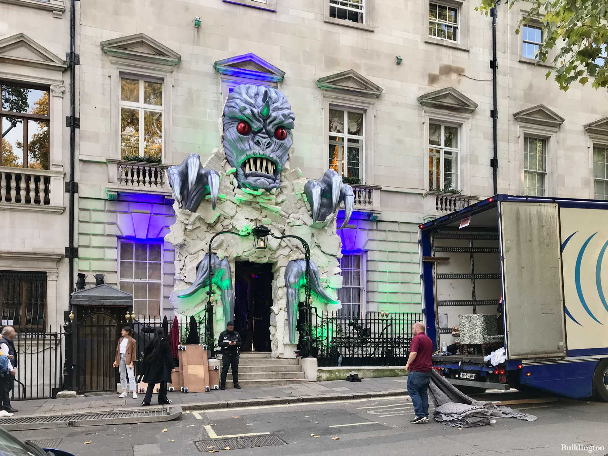 Annabel's building at 46 Berkeley Square has been decorated for Halloween 2022 parties.
