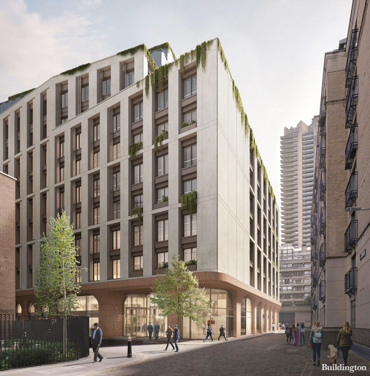 CGI of Cripplegate House extension designed by Hawkins/Brown in the City of London EC1.