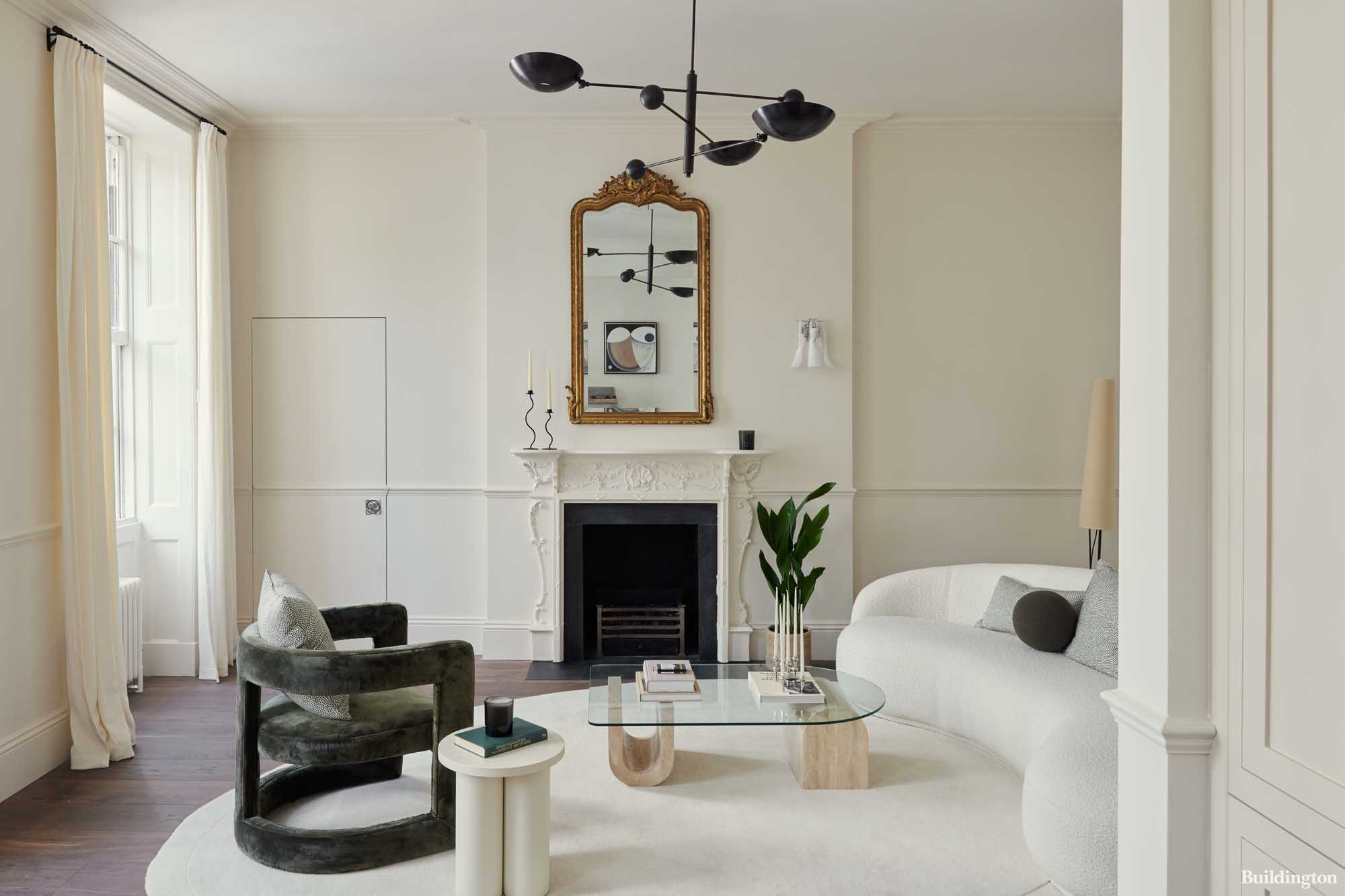 Living Room at the new two-bedroom apartment transformed by VOZA Developments at 1-2 Halkin Street in Belgravia, London W1.