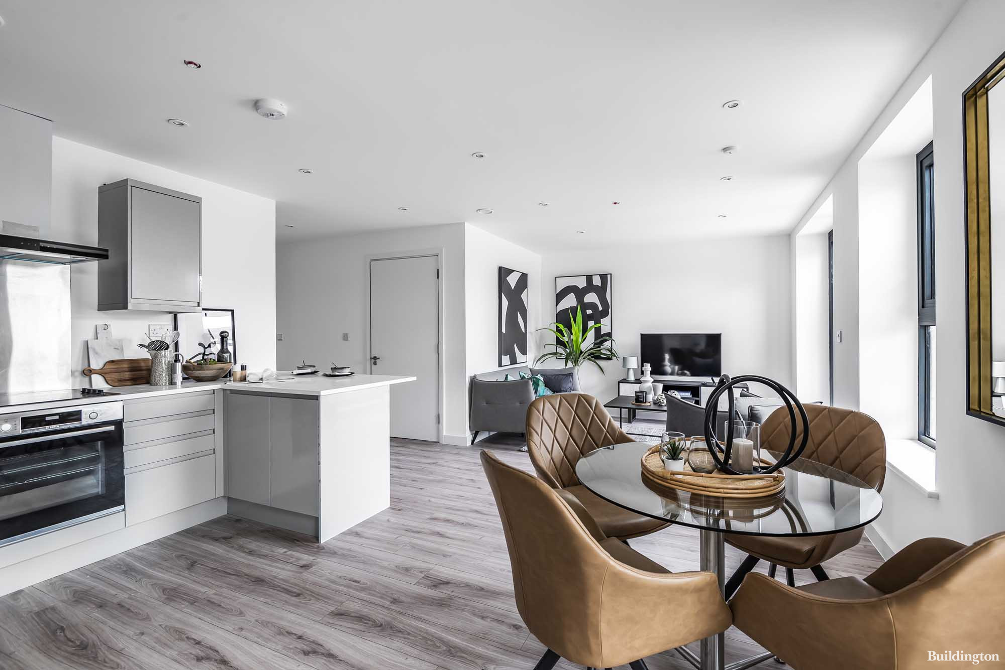 Interior of an apartment at The One in Woolwich, London SE18.