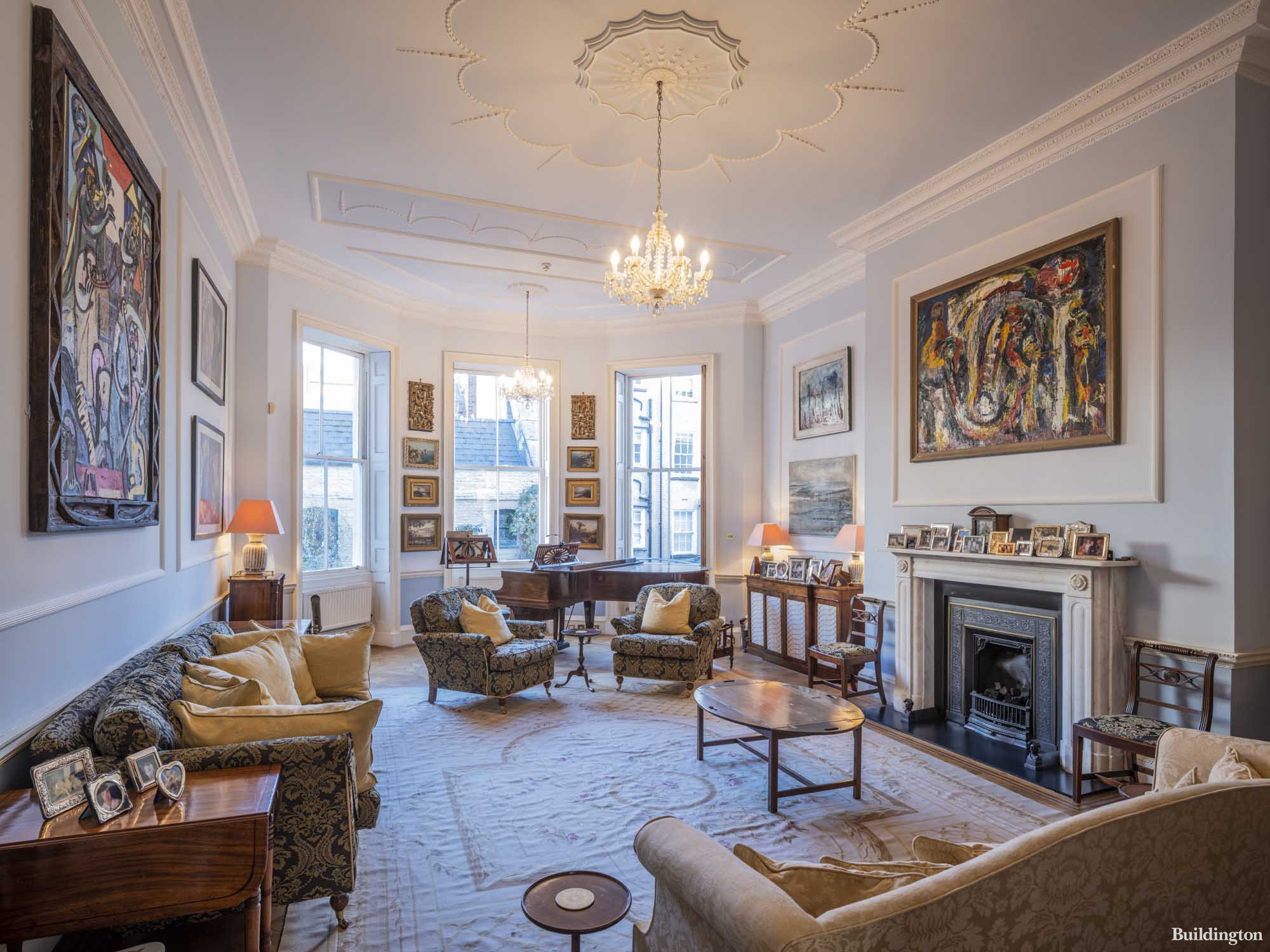 First floor drawing room at the Wimpole Street property for sale by Dexters and Aston Chase in 2023.