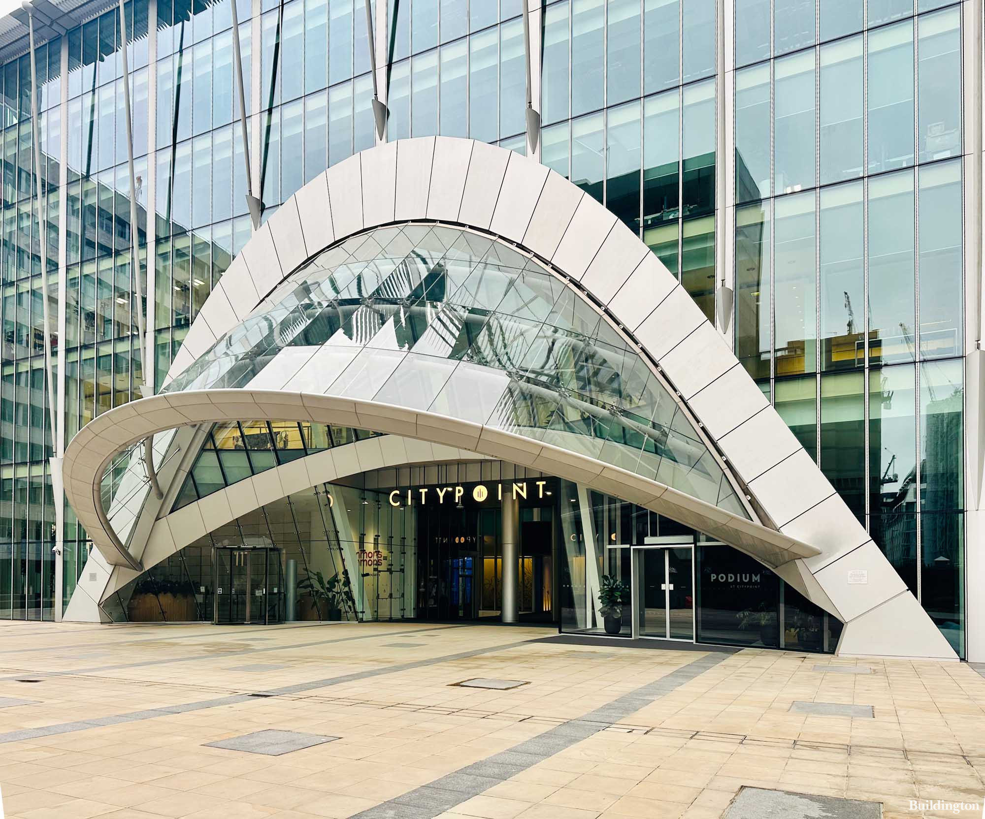 The grand CityPoint entrance off Ropemaker Street in the City of London EC2.