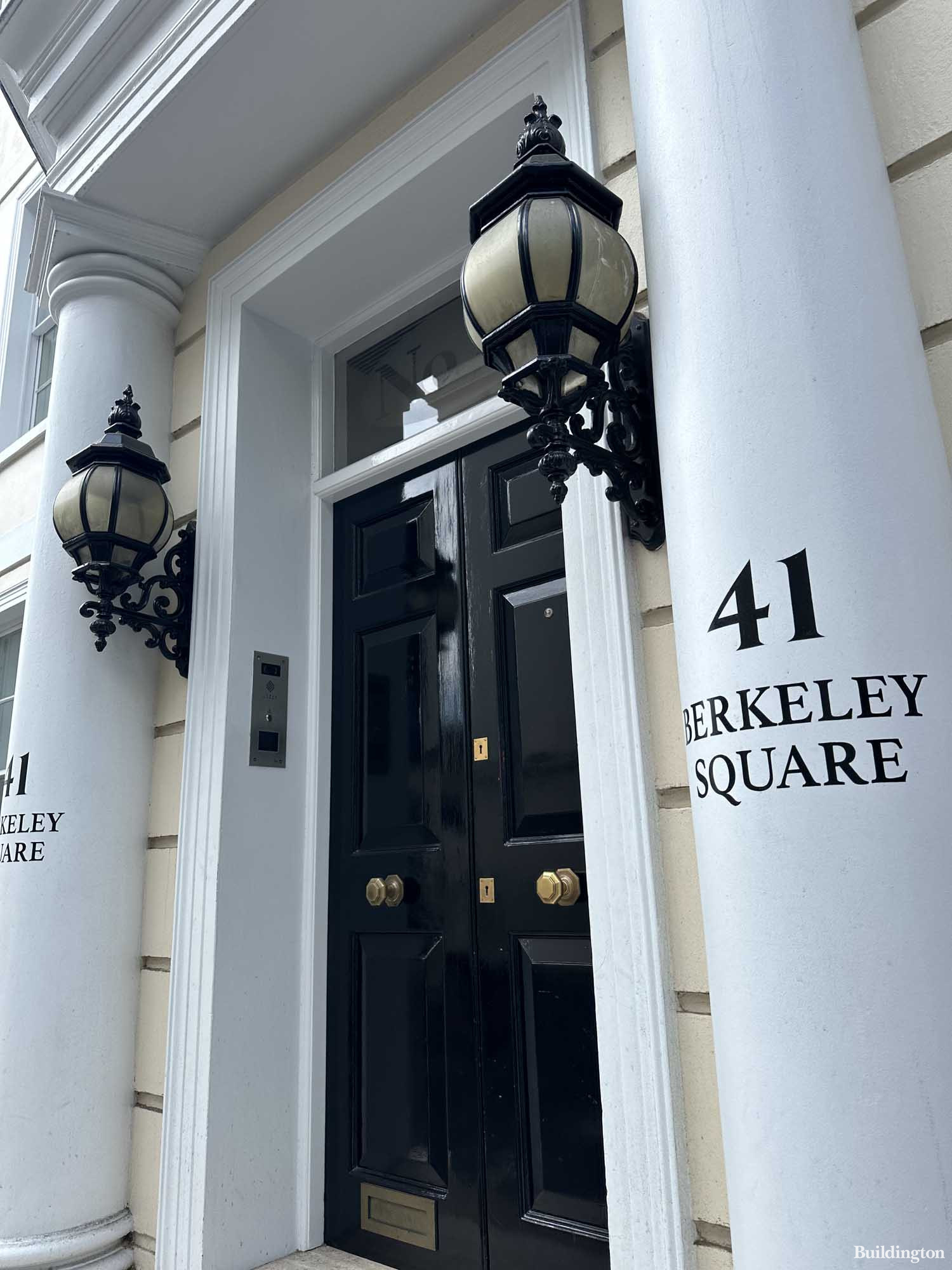 41 Berkeley Square building entrance on Hill Street in Mayfair, London W1.