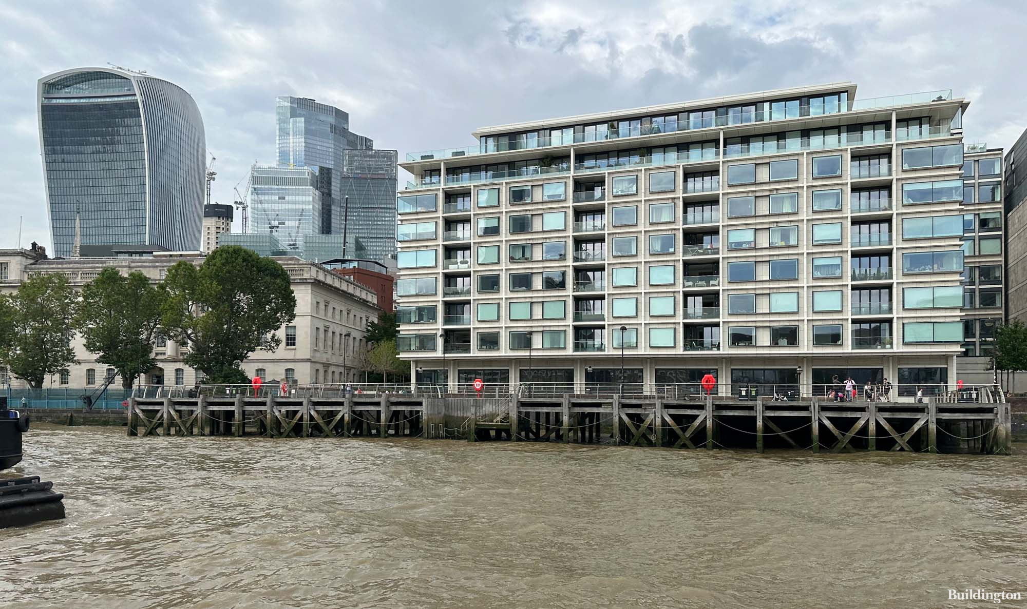 Landmark Place apartment building on the River Thames in Summer 2023