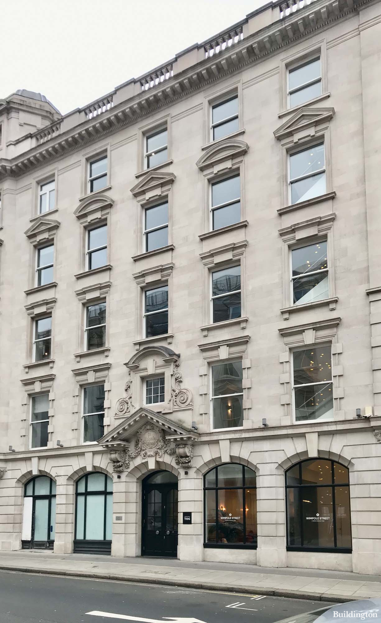 Front elevation of 91 Wimpole Street office building in Marylebone, London W1.