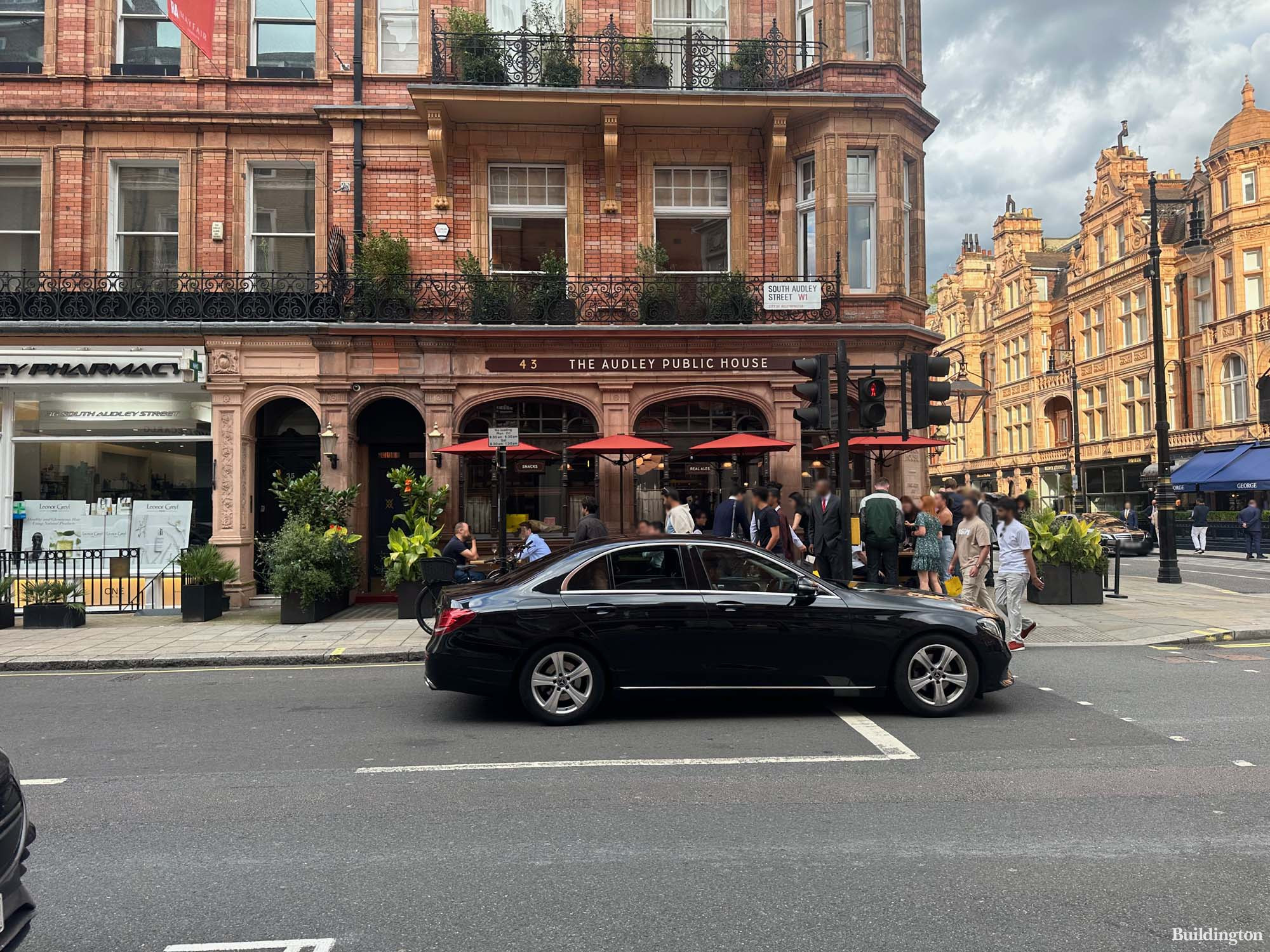 The Audley Public House - pub and restaurant on the corner of South Audley and Mount Street in Mayfair, London W1.