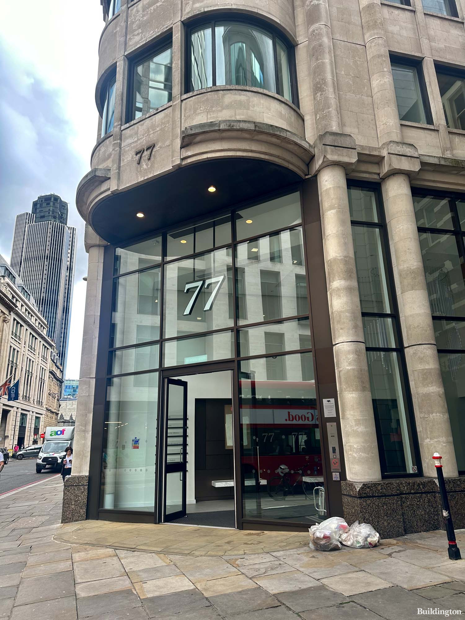 Entrance to 77 Gracechurch Street in the City of London EC3.