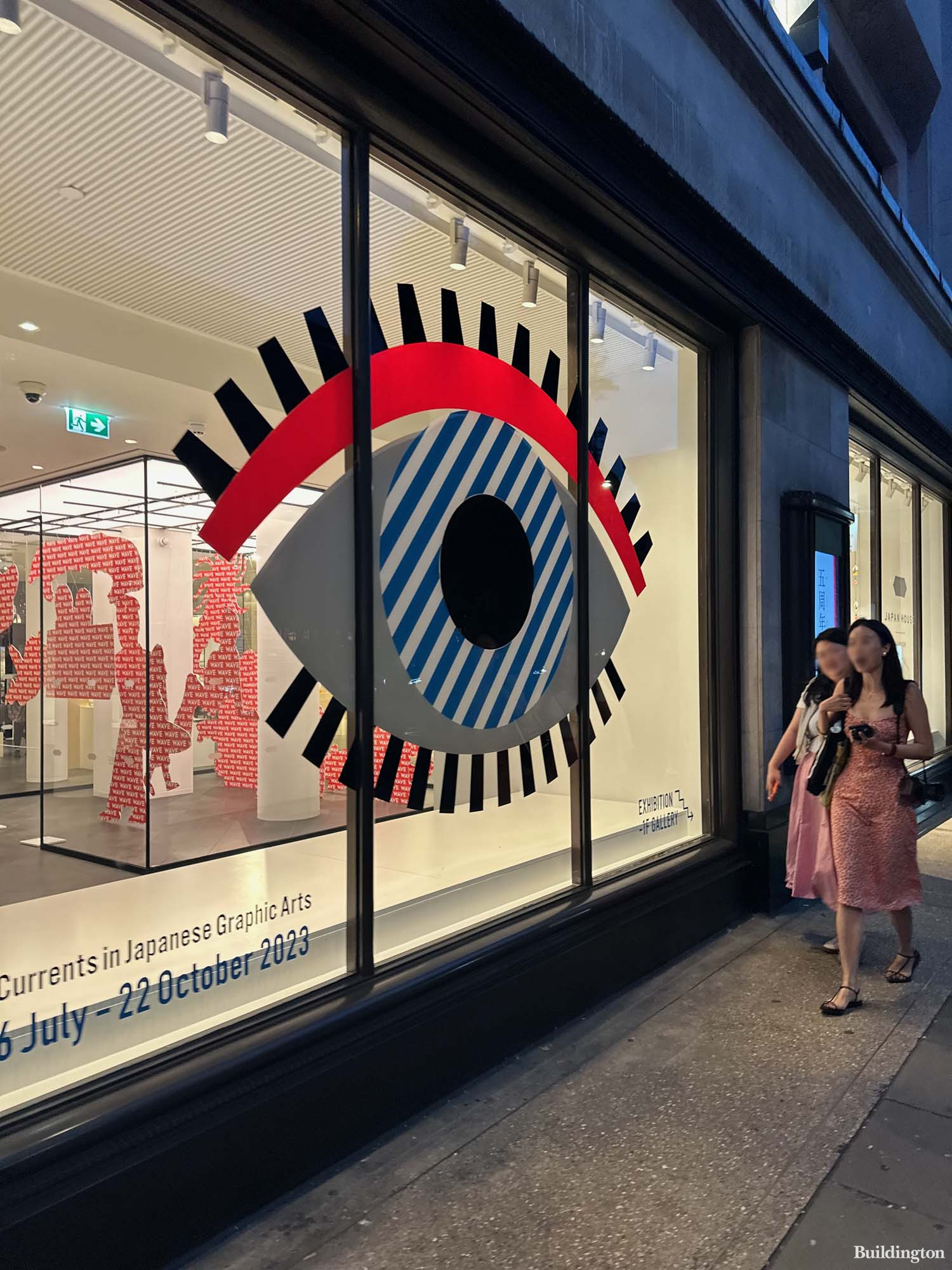 Japan House window at Northcliffe House in September 2023