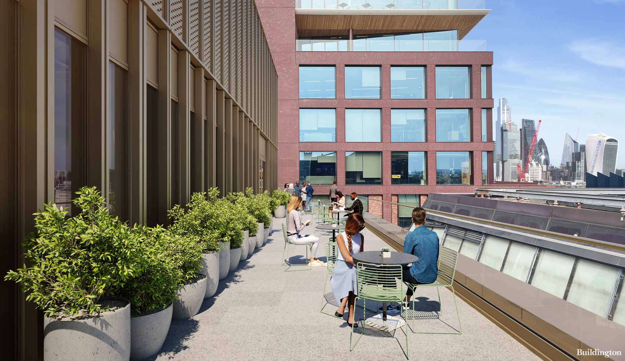 CGI of the terrace at Myo Bankside at Phosphor building in the Forge development.