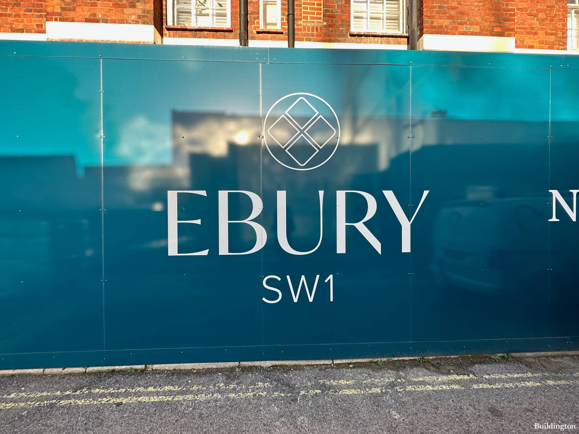 Ebury SW1 development hoarding in December 2023